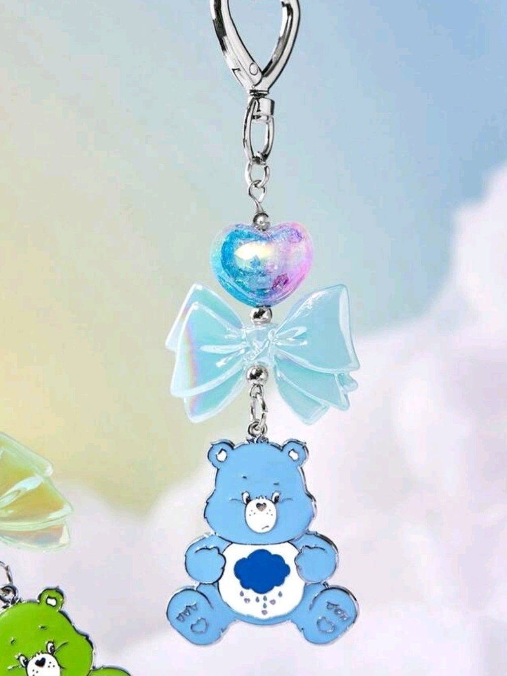 Grumpy Bear Care Bears Blue Bear Bow Keychain Charm